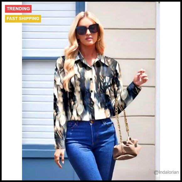 Floral Printed Button Down Blouse Long Sleeve Business Casual Boho Chic Tops - Picture 5 of 7